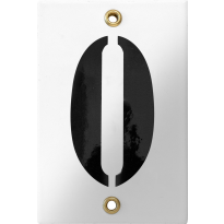 Emaille industrieel wit huisnummerbord '0' met zwarte cijfers, 120x80 mm