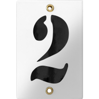 Emaille industrieel wit huisnummerbord '2' met zwarte cijfers, 120x80 mm