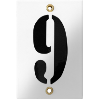 Emaille industrieel wit huisnummerbord '9' met zwarte cijfers, 120x80 mm
