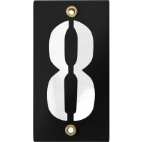 Emaille industrieel zwart huisnummerbord '8' met witte cijfers, 100x40 mm