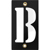 Emaille industrieel zwart huisnummerbord met witte letter 'B', 100x40 mm