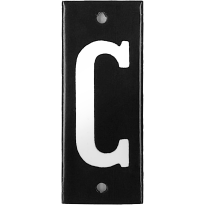 Emaille witte letter 'C' zwart, 100x40 mm