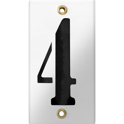 Emaille industrieel wit huisnummerbord '4' met zwarte cijfers, 100x40 mm