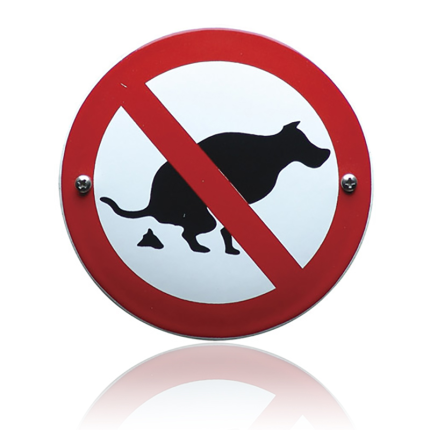 Emaille verbodsbord 'Verboden uw hond hier uit te laten' rond