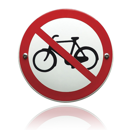 Emaille verbodsbord 'Verboden voor fietsers' rond
