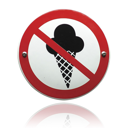 Emaille verbodsbord 'Verboden voor ijs' rond